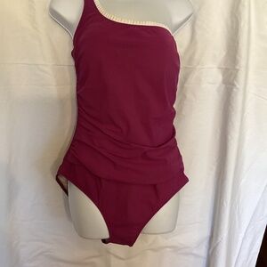 Gottex Collection One Shoulder One Piece  (Size 16) ( Rose Burgundy )